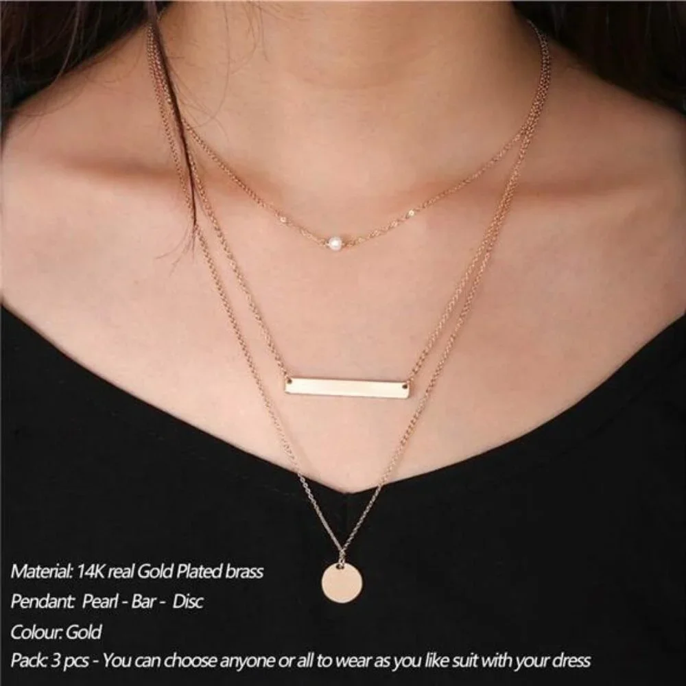 Dainty Layered Choker Necklace, Handmade 14K Gold Plated Y Pendant